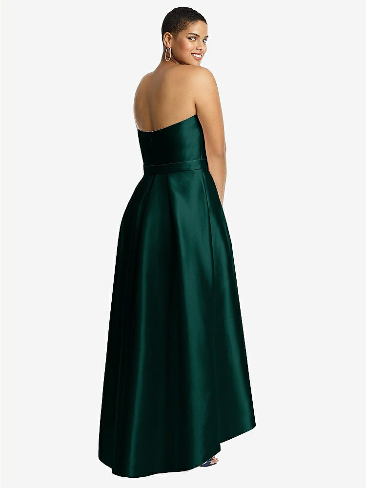 【STYLE: D699】Strapless Satin High Low Dress with Pockets【COLOR: Evergreen &amp; Evergreen】