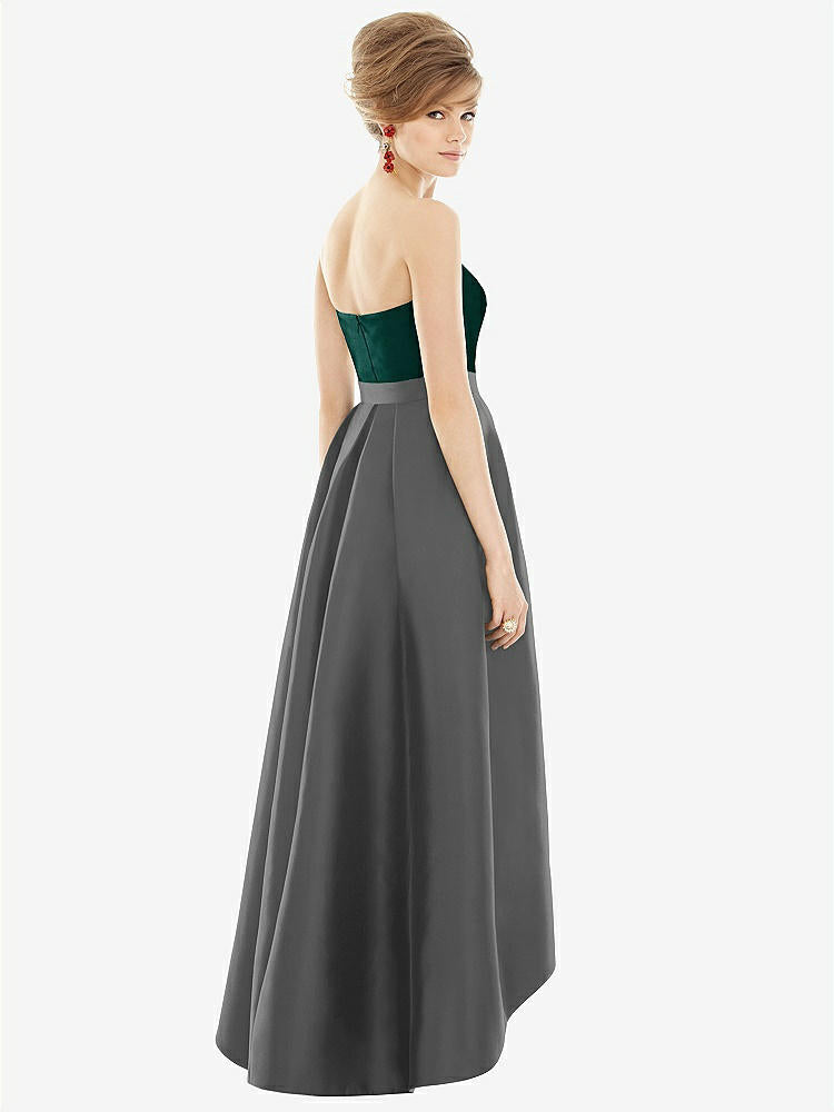 【STYLE: D699】Strapless Satin High Low Dress with Pockets【COLOR: Gunmetal &amp; Evergreen】