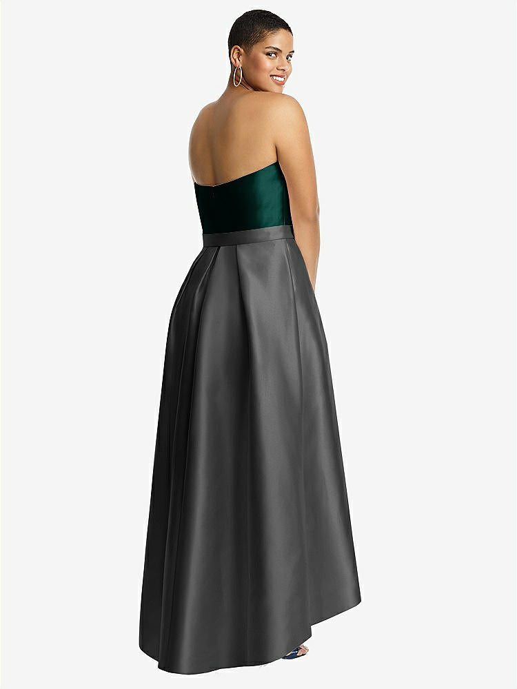 【STYLE: D699】Strapless Satin High Low Dress with Pockets【COLOR: Gunmetal &amp; Evergreen】