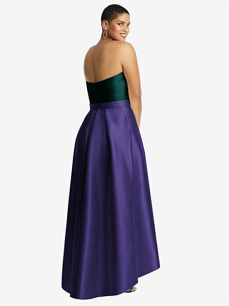 【STYLE: D699】Strapless Satin High Low Dress with Pockets【COLOR: Grape &amp; Evergreen】