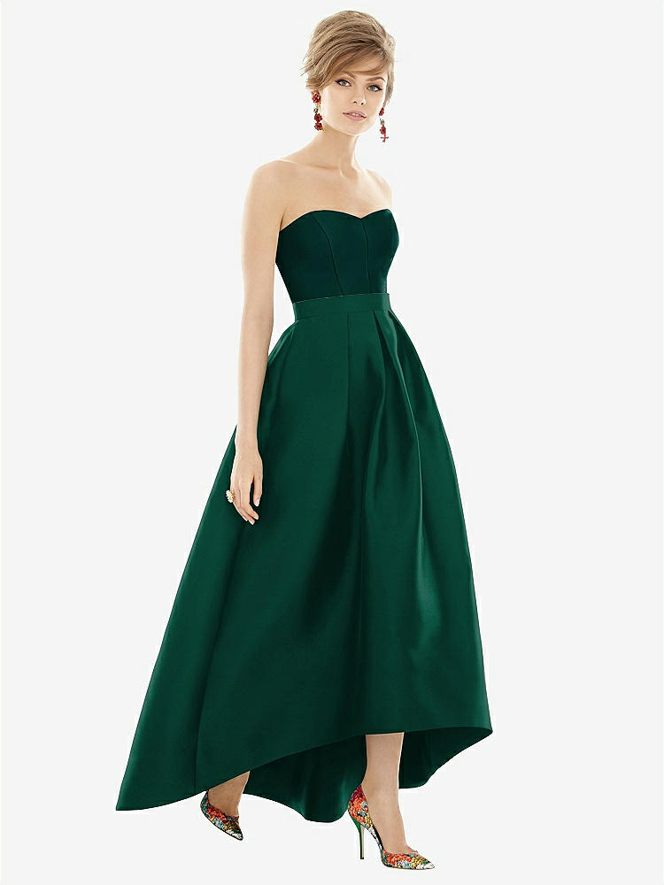 【NEW】【STYLE: D699】ストラップレス サテン 高 低 ドレス ポケット付き【COLOR: Hunter Green &amp; Evergreen】【SIZE: 00-30W】