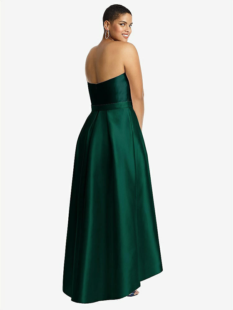 【STYLE: D699】Strapless Satin High Low Dress with Pockets【COLOR: Hunter Green &amp; Evergreen】