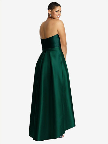 【NEW】【STYLE: D699】ストラップレス サテン 高 低 ドレス ポケット付き【COLOR: Hunter Green &amp; Evergreen】【SIZE: 00-30W】