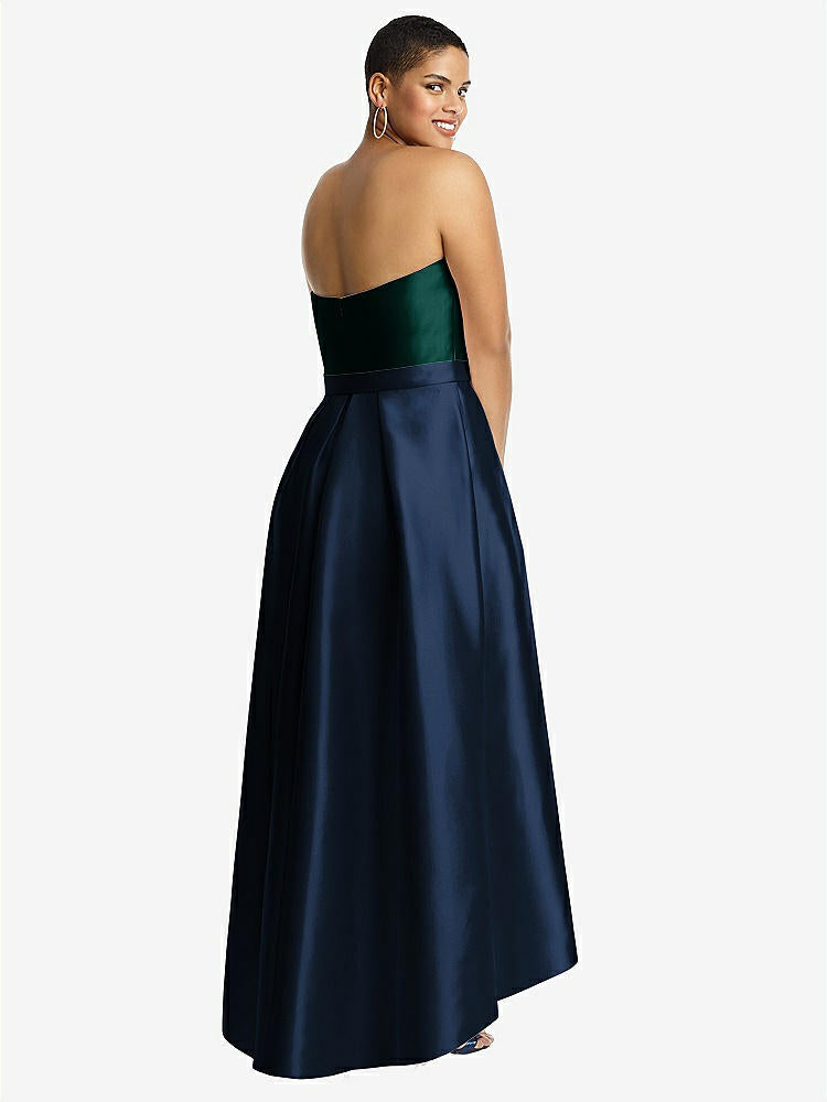 【STYLE: D699】Strapless Satin High Low Dress with Pockets【COLOR: Midnight Navy &amp; Evergreen】