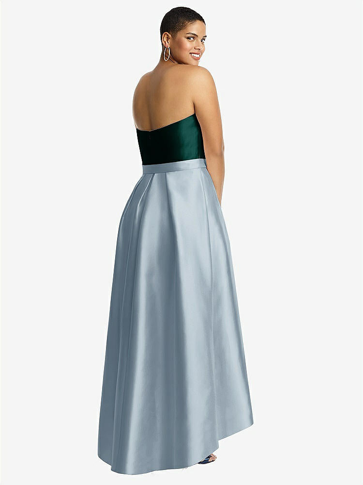 【STYLE: D699】Strapless Satin High Low Dress with Pockets【COLOR: Mist &amp; Evergreen】
