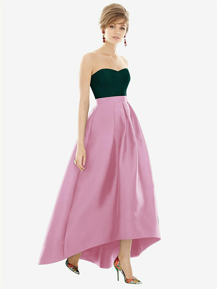 【NEW】【STYLE: D699】ストラップレス サテン 高 低 ドレス ポケット付き【COLOR: Powder Pink &amp; Evergreen】【SIZE: 00-30W】