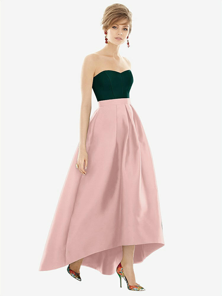 【NEW】【STYLE: D699】ストラップレス サテン 高 低 ドレス ポケット付き【COLOR: Rose - PANTONE Rose Quartz &amp; Evergreen】【SIZE: 00-30W】