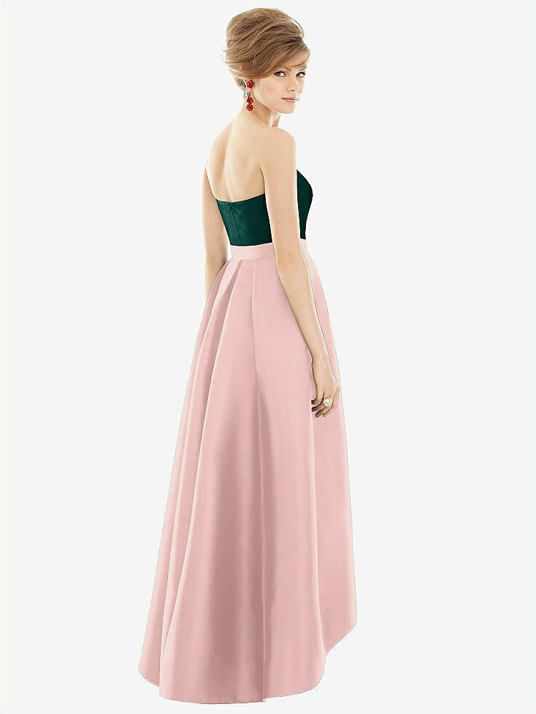 【NEW】【STYLE: D699】ストラップレス サテン 高 低 ドレス ポケット付き【COLOR: Rose - PANTONE Rose Quartz &amp; Evergreen】【SIZE: 00-30W】