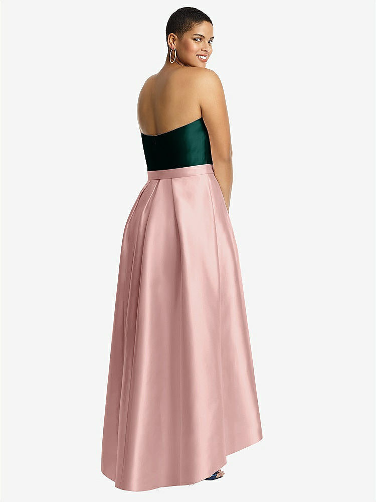 【NEW】【STYLE: D699】ストラップレス サテン 高 低 ドレス ポケット付き【COLOR: Rose - PANTONE Rose Quartz &amp; Evergreen】【SIZE: 00-30W】