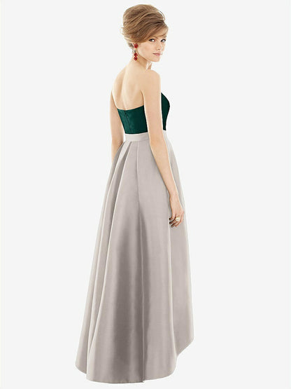 【STYLE: D699】Strapless Satin High Low Dress with Pockets【COLOR: Taupe &amp; Evergreen】