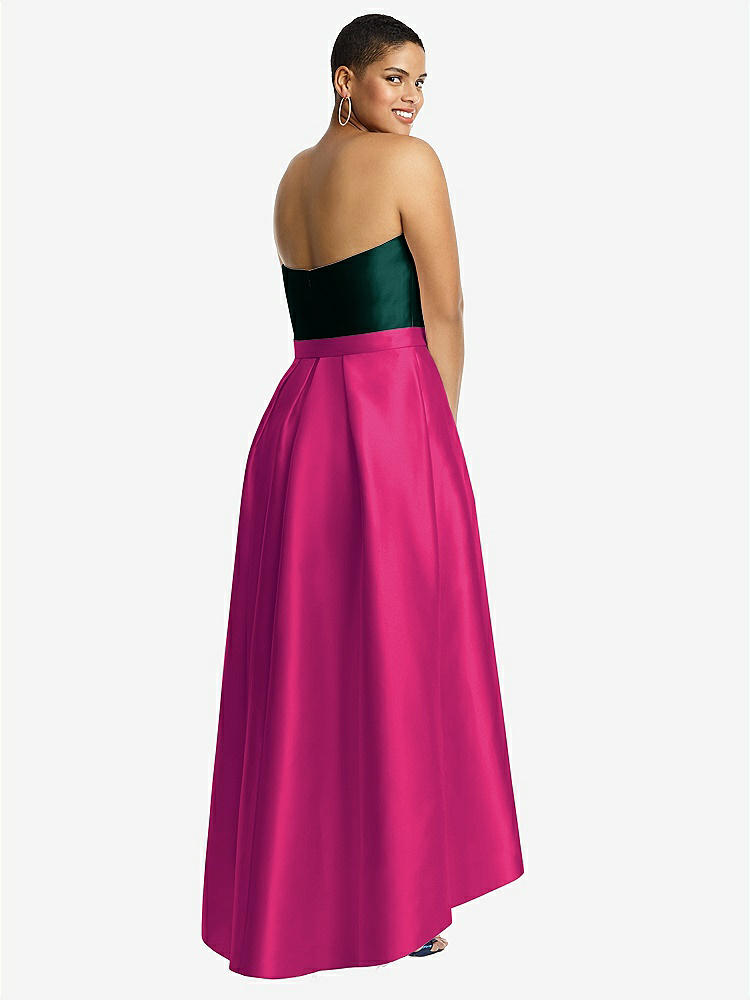 【STYLE: D699】Strapless Satin High Low Dress with Pockets【COLOR: Think Pink &amp; Evergreen】