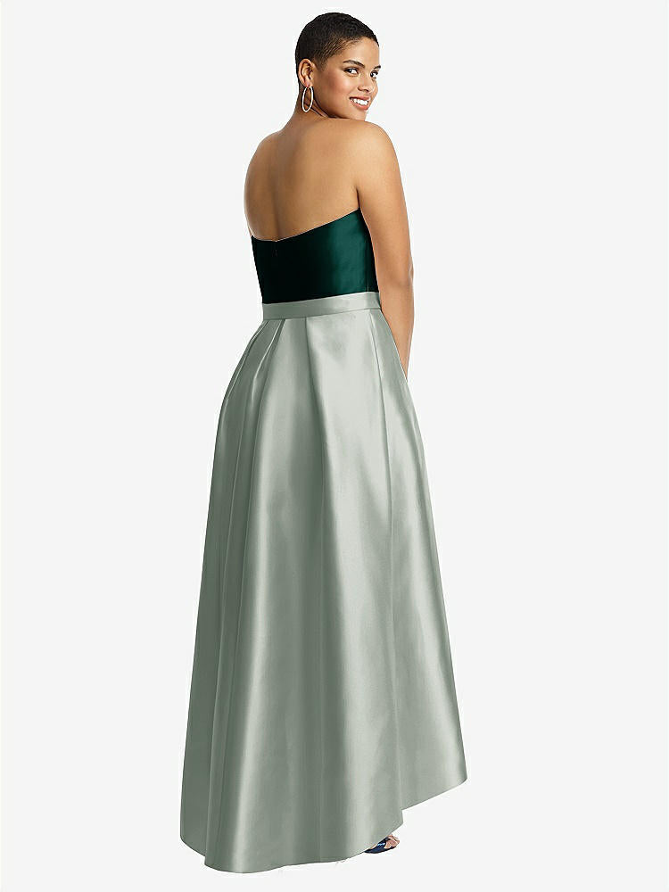 【STYLE: D699】Strapless Satin High Low Dress with Pockets【COLOR: Willow Green &amp; Evergreen】