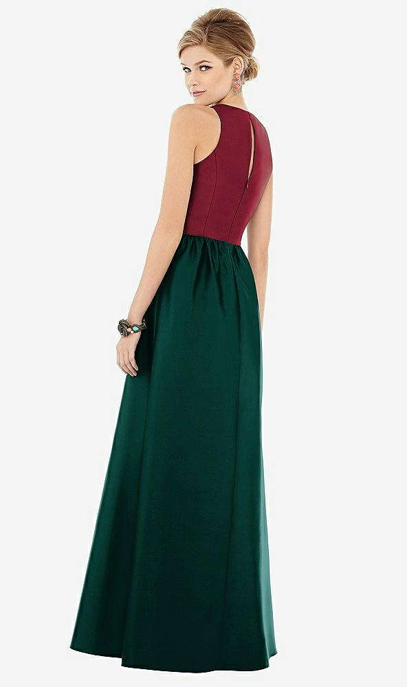【STYLE: D707】Sleeveless Keyhole Back Satin Maxi Dress【COLOR: Evergreen &amp; Burgundy】