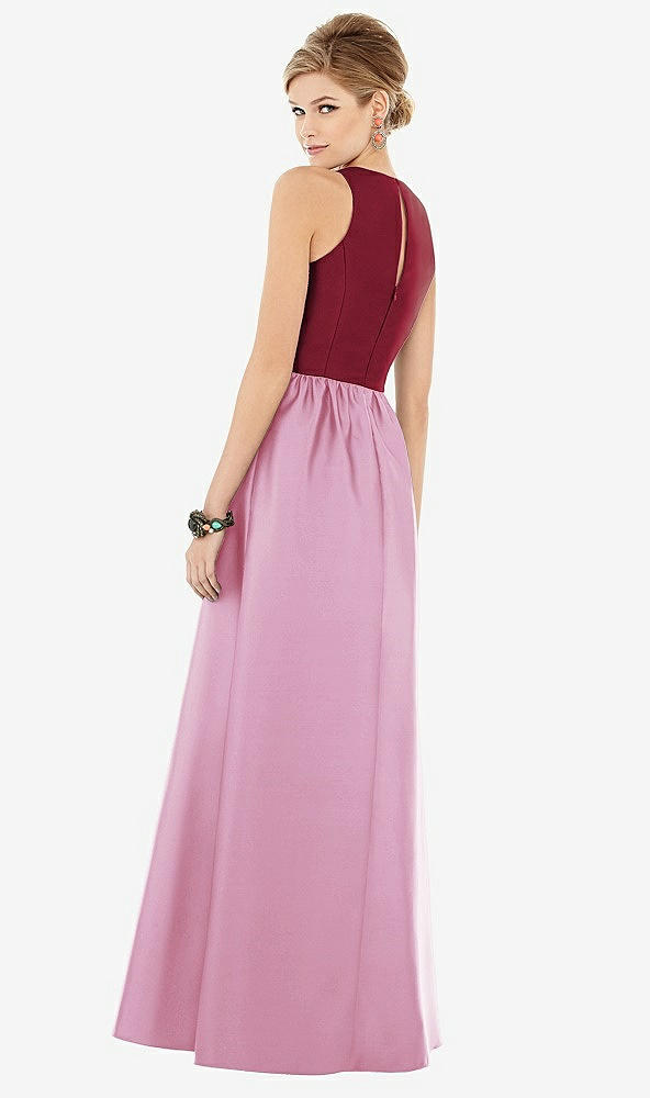 【STYLE: D707】Sleeveless Keyhole Back Satin Maxi Dress【COLOR: Powder Pink &amp; Burgundy】