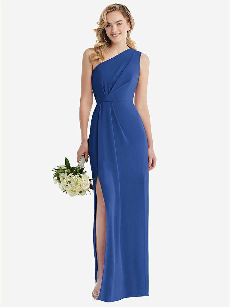 【STYLE: 8156】One-Shoulder Draped Bodice Column Gown【COLOR: Classic Blue】