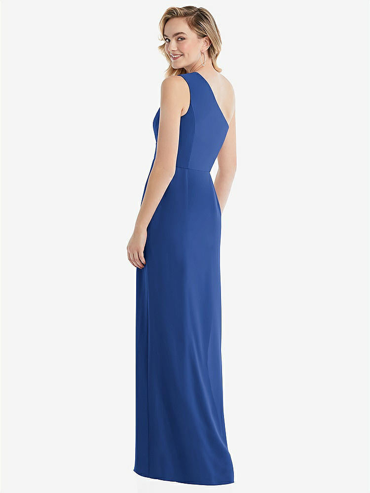 【STYLE: 8156】One-Shoulder Draped Bodice Column Gown【COLOR: Classic Blue】