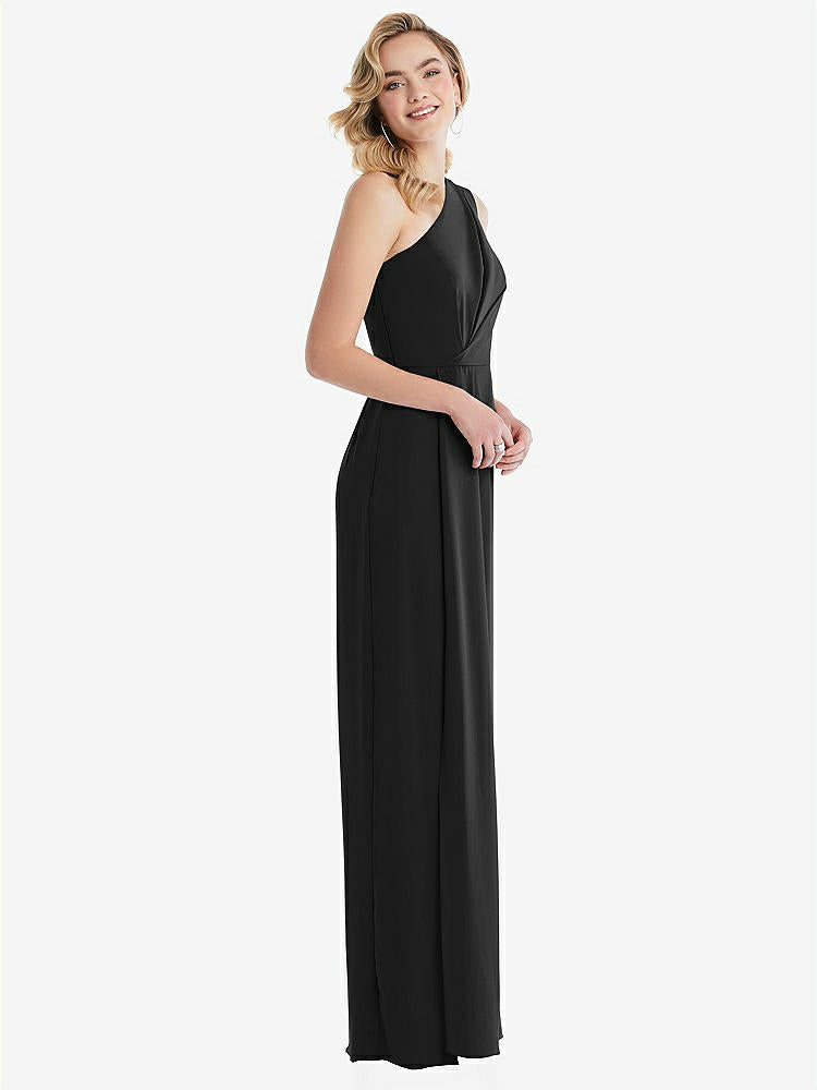 【STYLE: 8156】One-Shoulder Draped Bodice Column Gown【COLOR: Black】