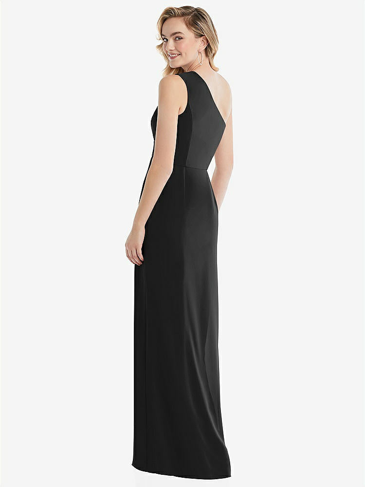 【STYLE: 8156】One-Shoulder Draped Bodice Column Gown【COLOR: Black】