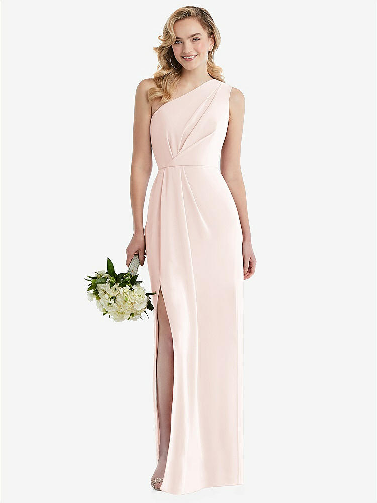 【STYLE: 8156】One-Shoulder Draped Bodice Column Gown【COLOR: Blush】