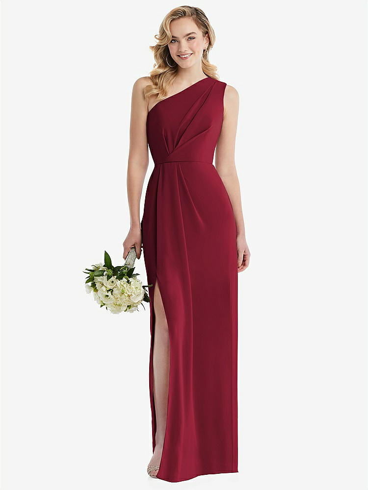 【STYLE: 8156】One-Shoulder Draped Bodice Column Gown【COLOR: Burgundy】