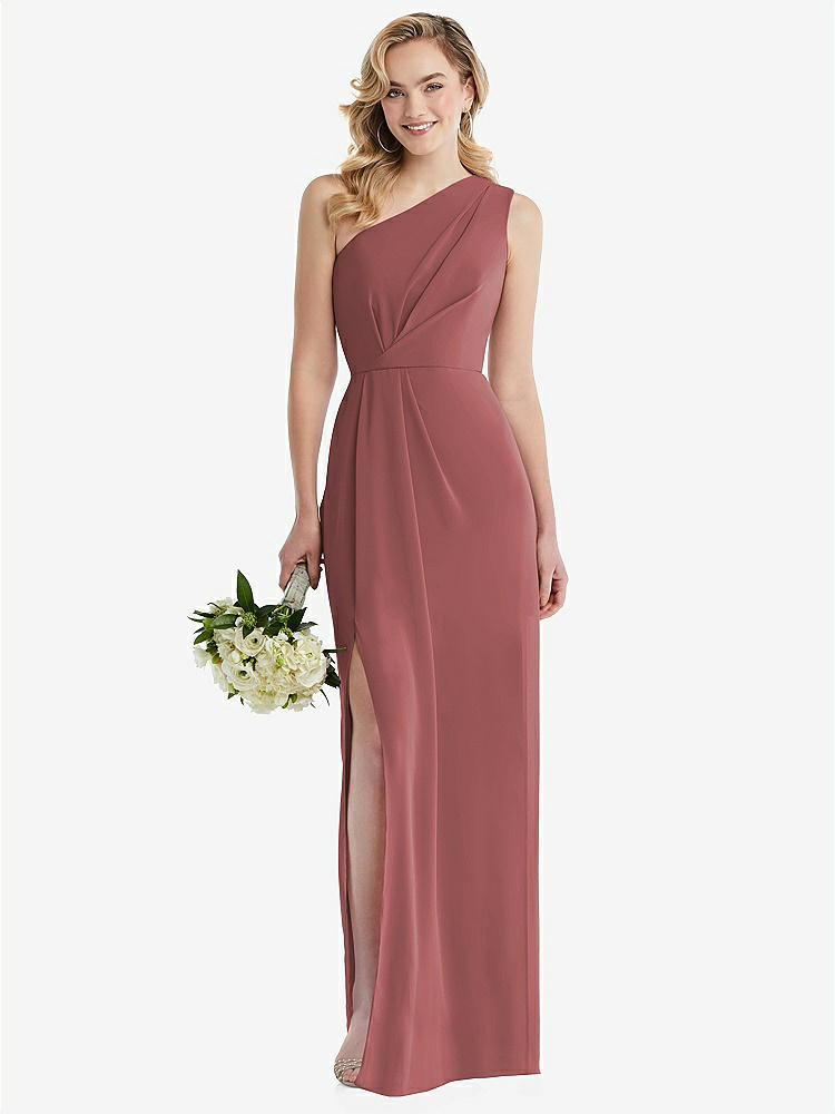 【STYLE: 8156】One-Shoulder Draped Bodice Column Gown【COLOR: English Rose】
