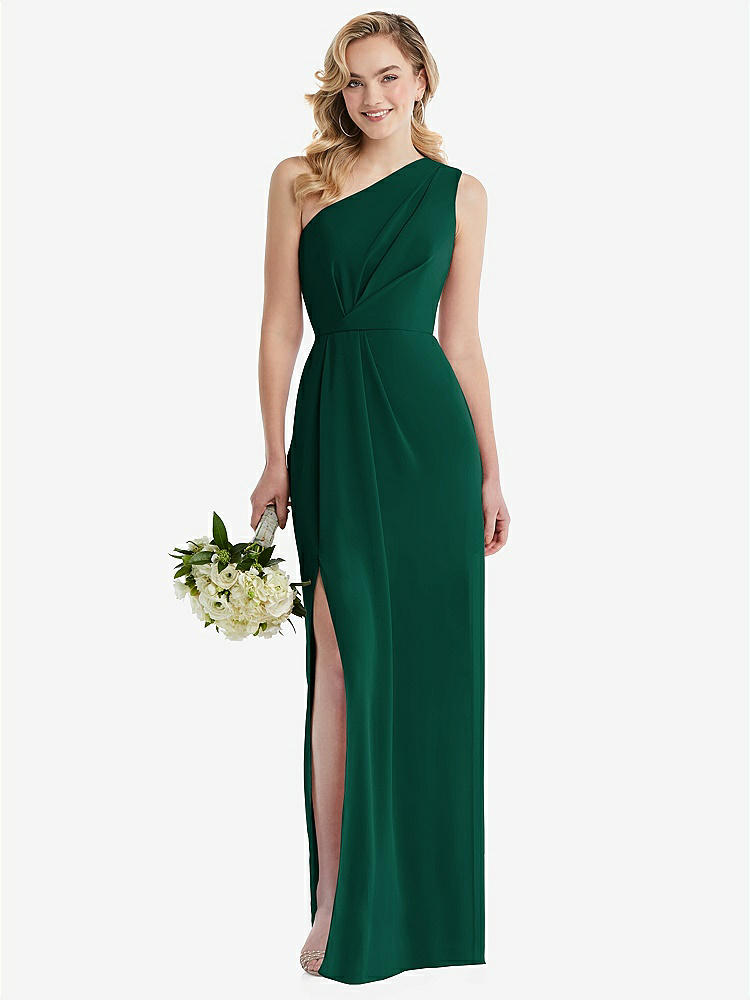 【STYLE: 8156】One-Shoulder Draped Bodice Column Gown【COLOR: Hunter Green】