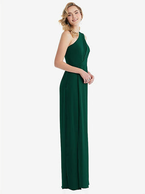 【STYLE: 8156】One-Shoulder Draped Bodice Column Gown【COLOR: Hunter Green】