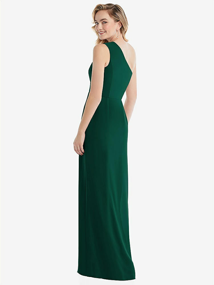 【STYLE: 8156】One-Shoulder Draped Bodice Column Gown【COLOR: Hunter Green】
