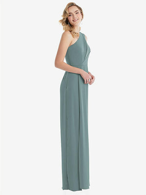 【STYLE: 8156】One-Shoulder Draped Bodice Column Gown【COLOR: Icelandic】