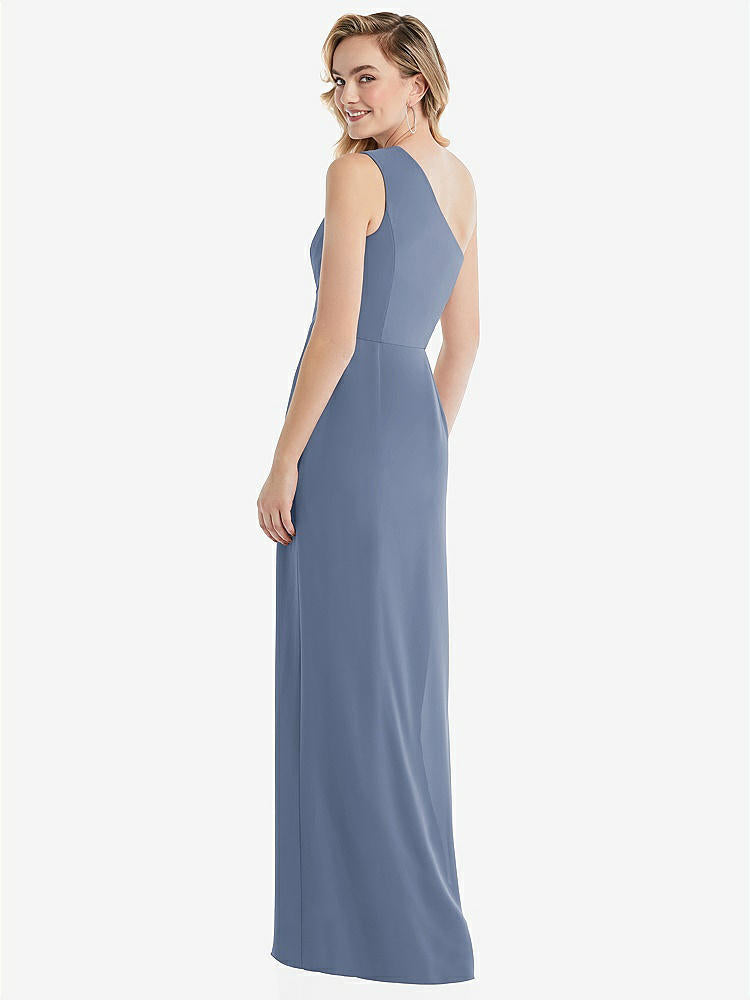 【STYLE: 8156】One-Shoulder Draped Bodice Column Gown【COLOR: Larkspur Blue】
