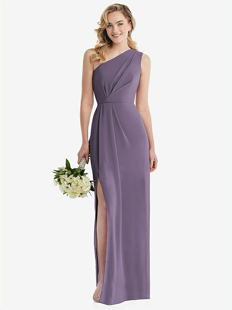 【STYLE: 8156】One-Shoulder Draped Bodice Column Gown【COLOR: Lavender】