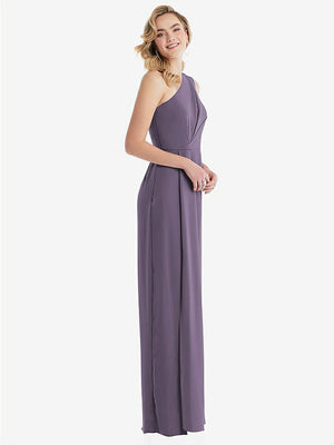 【STYLE: 8156】One-Shoulder Draped Bodice Column Gown【COLOR: Lavender】