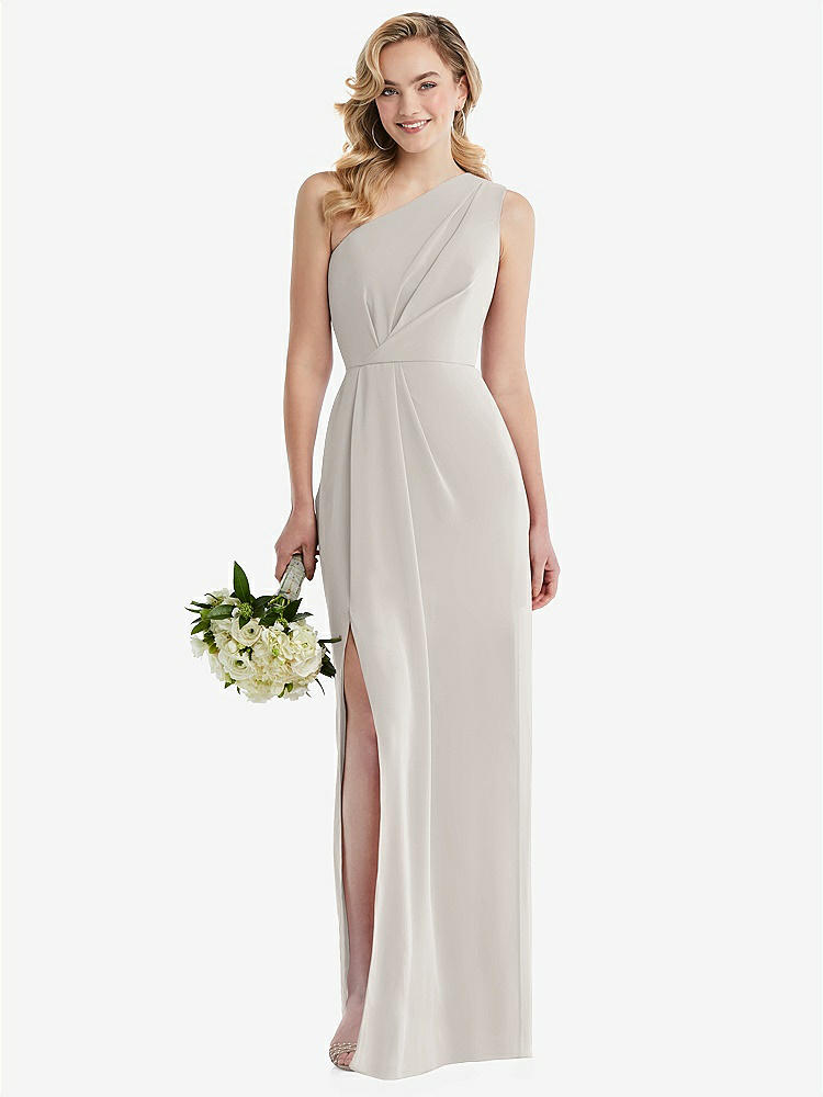 【STYLE: 8156】One-Shoulder Draped Bodice Column Gown【COLOR: Oyster】