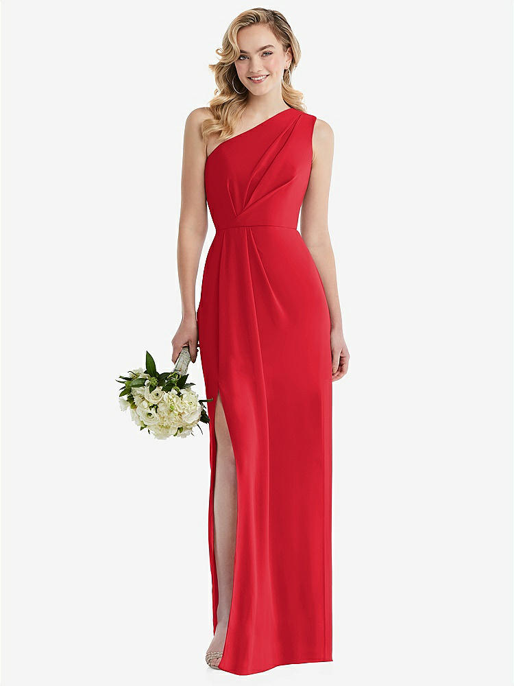 【STYLE: 8156】One-Shoulder Draped Bodice Column Gown【COLOR: Parisian Red】