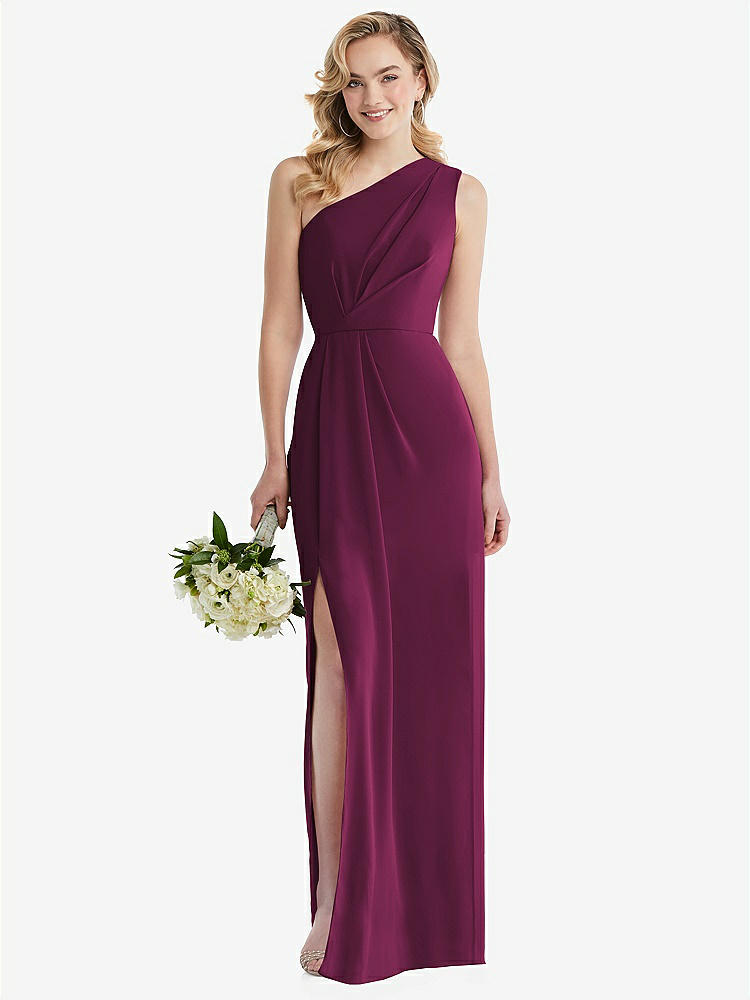 【STYLE: 8156】One-Shoulder Draped Bodice Column Gown【COLOR: Ruby】