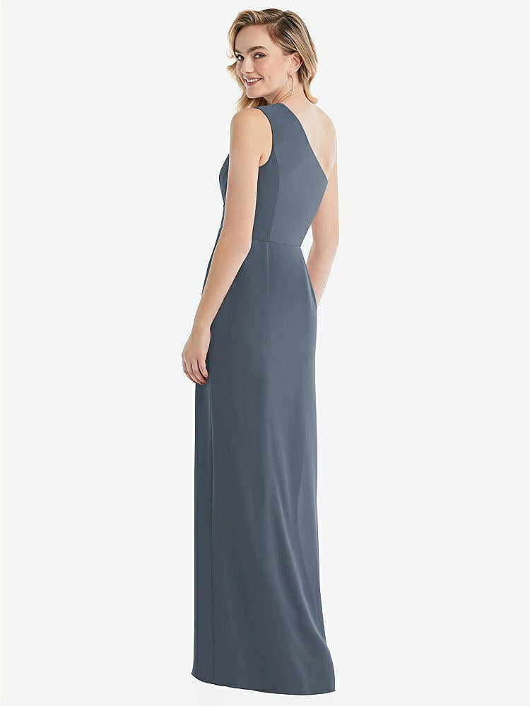 【STYLE: 8156】One-Shoulder Draped Bodice Column Gown【COLOR: Silverstone】