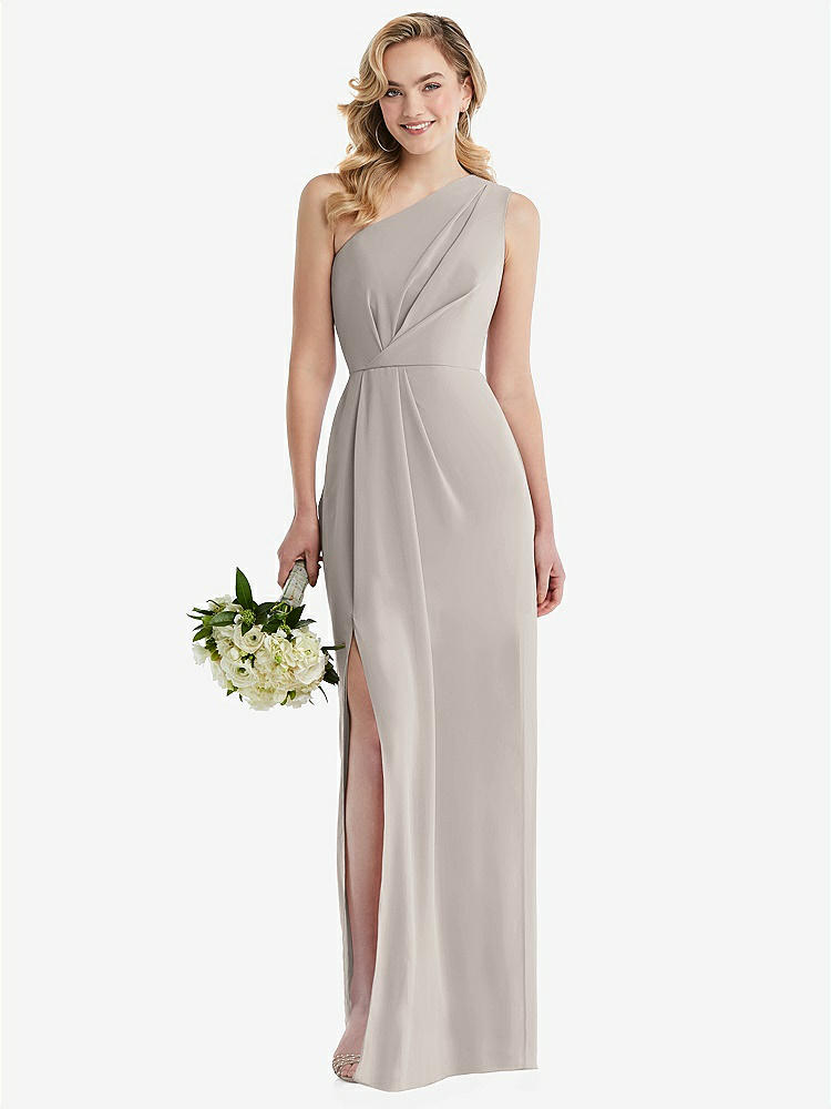 【STYLE: 8156】One-Shoulder Draped Bodice Column Gown【COLOR: Taupe】
