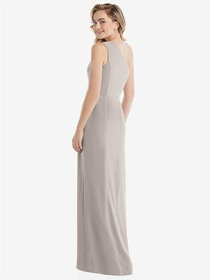 【STYLE: 8156】One-Shoulder Draped Bodice Column Gown【COLOR: Taupe】