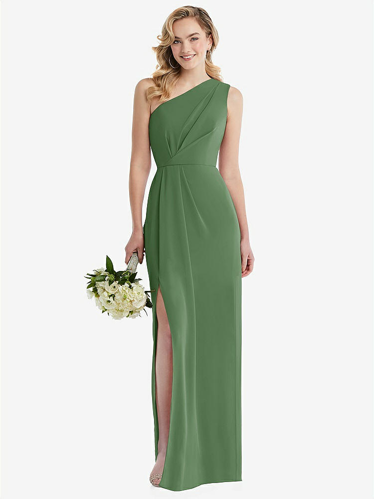 【STYLE: 8156】One-Shoulder Draped Bodice Column Gown【COLOR: Vineyard Green】