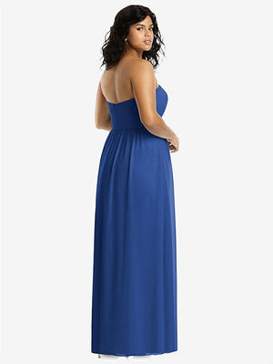 【STYLE: 8159】Strapless Draped Bodice Maxi Dress with Front Slits【COLOR: Classic Blue】