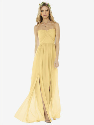 【NEW】【STYLE: 8159】ストラップレス ドレープ ボディス マキシ ドレス 前面 スリット【COLOR: Buttercup】【SIZE: 00-30W】