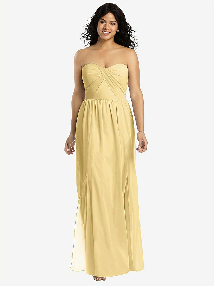 【STYLE: 8159】Strapless Draped Bodice Maxi Dress with Front Slits【COLOR: Buttercup】
