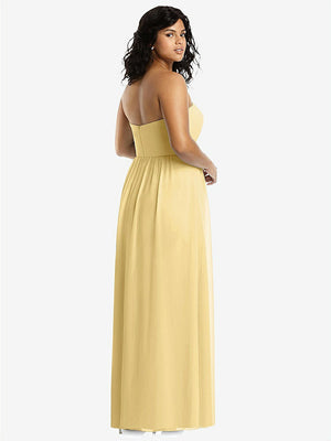 【NEW】【STYLE: 8159】ストラップレス ドレープ ボディス マキシ ドレス 前面 スリット【COLOR: Buttercup】【SIZE: 00-30W】