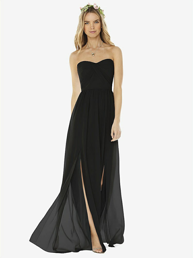 【STYLE: 8159】Strapless Draped Bodice Maxi Dress with Front Slits【COLOR: Black】