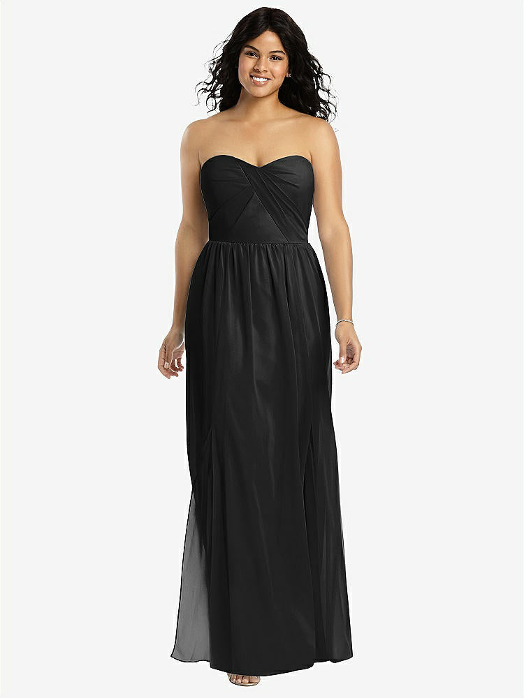 【STYLE: 8159】Strapless Draped Bodice Maxi Dress with Front Slits【COLOR: Black】