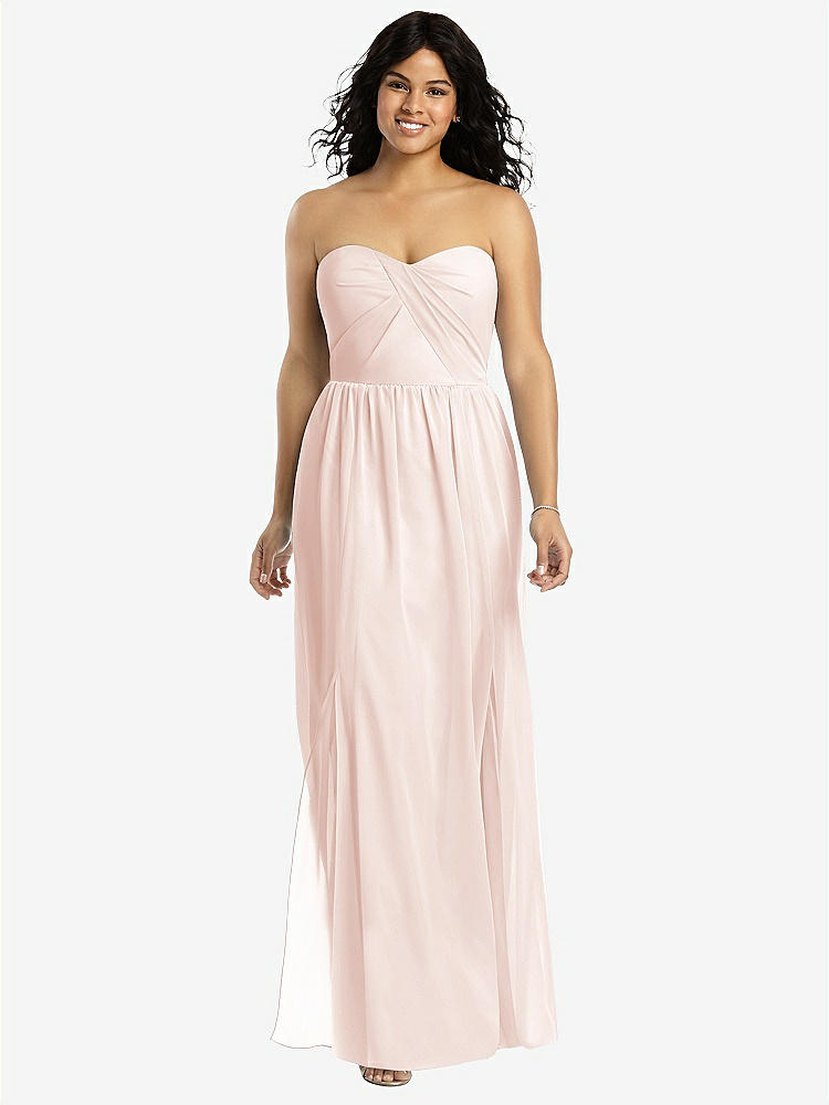 【STYLE: 8159】Strapless Draped Bodice Maxi Dress with Front Slits【COLOR: Blush】