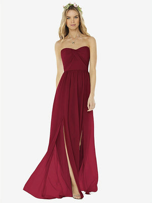 【NEW】【STYLE: 8159】ストラップレス ドレープ ボディス マキシ ドレス 前面 スリット【COLOR: Burgundy】【SIZE: 00-30W】