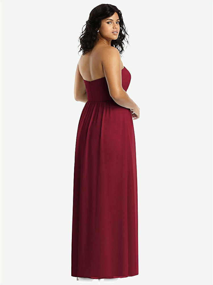 【STYLE: 8159】Strapless Draped Bodice Maxi Dress with Front Slits【COLOR: Burgundy】