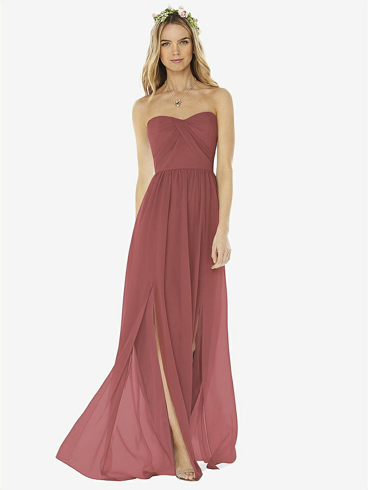 【STYLE: 8159】Strapless Draped Bodice Maxi Dress with Front Slits【COLOR: English Rose】