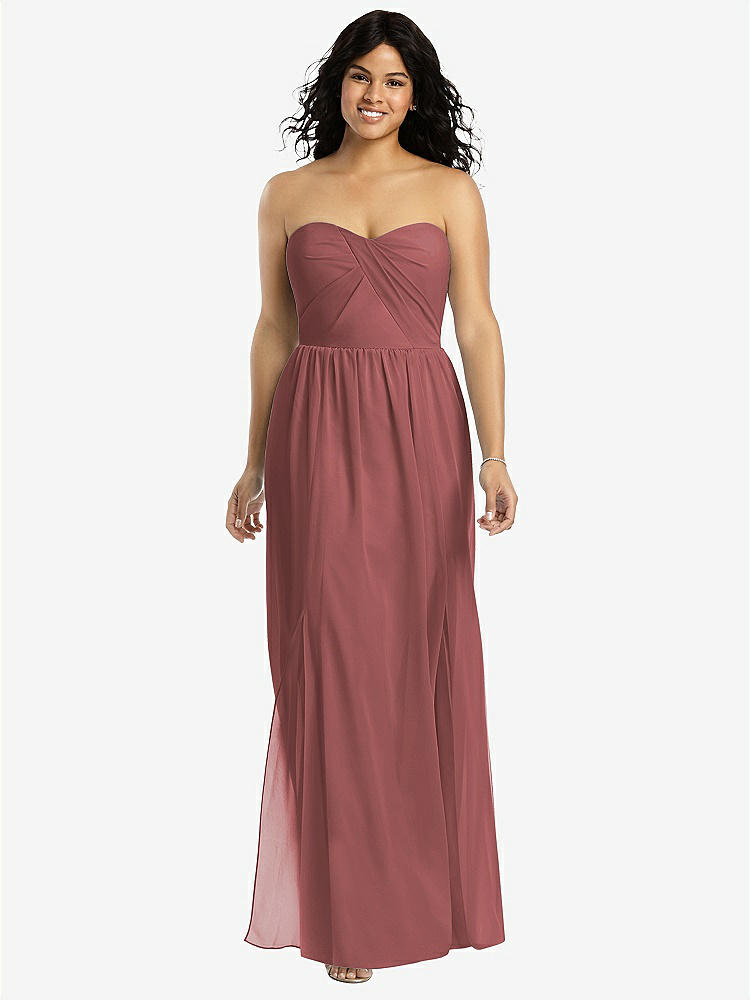 【STYLE: 8159】Strapless Draped Bodice Maxi Dress with Front Slits【COLOR: English Rose】